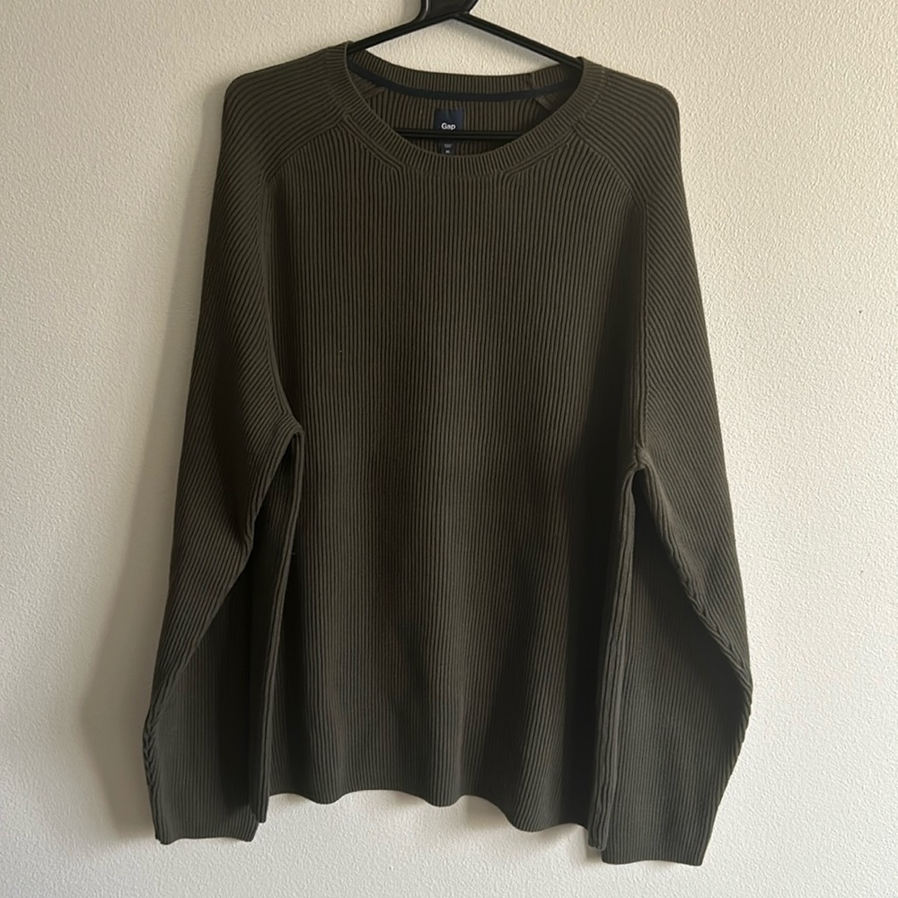 Gap Men's Green Ribbed Cotton Long Sleeve Crew Neck Pullover. SIZE: XL
